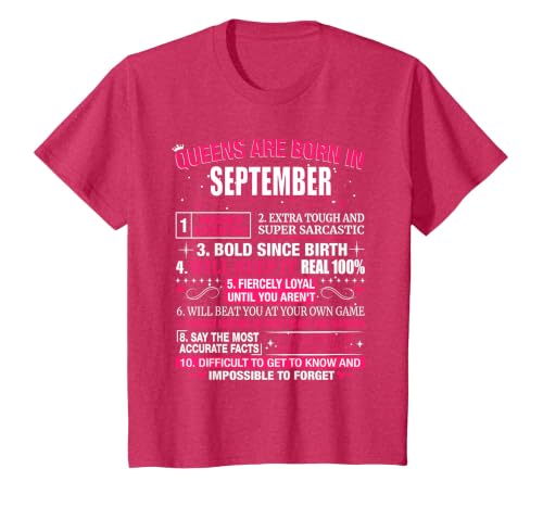 Queens are Born in September T-Shirt T-Shirt, Youth, Red Heather, 4T