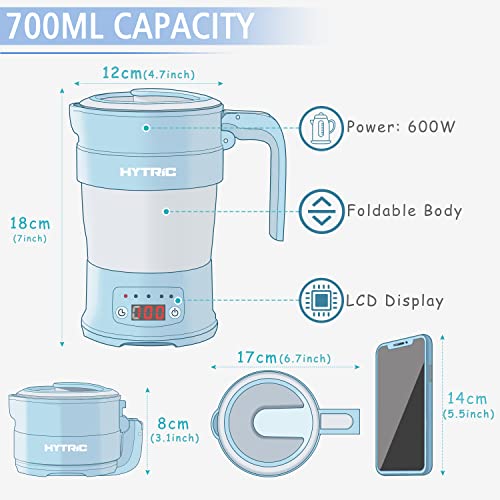 Hytric Travel Electric Kettle, 700Ml Foldable Small Electric Kettle Bpa-Free, Portable Electric Kettle With Multifunctional Panel, Collapsible Hot Water Kettle With Keep Warm & Delay Start, 110V Blue #TOP3