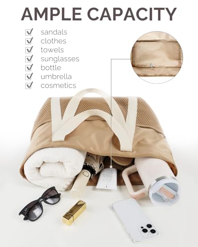 Image of HOMESPON Beach Bag Large Waterproof Sandproof Tote for Women with Zipper and Mesh Pockets