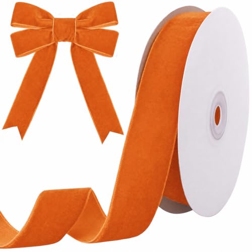 Image of Tsorode 10 Yards Black Velvet Ribbon 1 Inch for Christmas Tree,Velvet Christmas Ribbon for Gift Wrapping Crafts Bow Wreath Holiday Decorations (Orange, 1 inch-10 Yard)