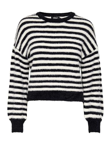Only Jersey de Punto para Mujer ONLPIUMO, Negro/Rayas: W. Egret, S
