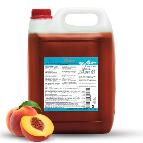 ICE Bär SLUSH Jarabe de melocotón concentrado para granizar, sin AZO, hielo 5 litros rinde 30 litros de granizado Naranja 5L (Paquete de 1)