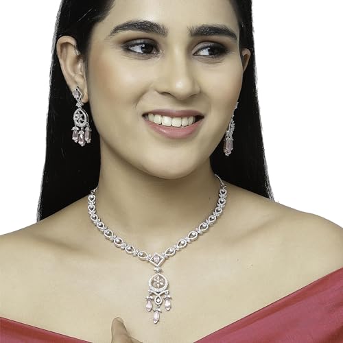 Rhodium-Plated Teardrops American Diamonds Necklace Set