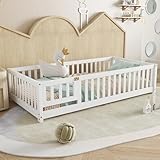 Twin Floor Bed with Slats, Fence and Door, Twin Size...