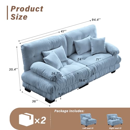 Image of SoarFlash Modern Living Room Velvet Recliner Sofa, Loveseat Sofa for Apartment, Solid Wood Frame, Easy to Install (94.4 inch,Blue)