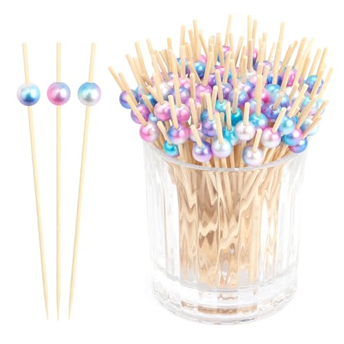 100pcs Cocktailspieße Bambus Spieße Holzspieße Fingerfood Zubehör Farbige Perlen Mit Farbverlauf Cocktail Party Dekorationen Für Bar Getränke Früchte Desserts Partyzubehör Obstspieß