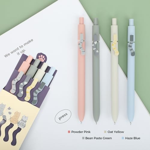 Image of Ddaowanx Cute Cat Pens, 4 Pcs 0.5mm Quick Dry Black Ink Gel Pens Fine Point Smooth Writing Pens, Cat Lover Gifts for Women Men