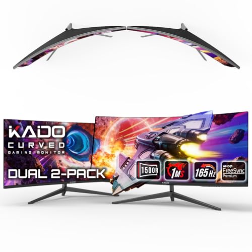 Image of Kado 2-Pack 34 inch 21:9 Ultrawide Curved 1500R 165Hz 2560x1080 Gaming Monitor | AMD FreeSync Premium DisplayPort HDMI, Stacked Gaming Multi-View Split Screen Streaming, VESA Mount Built-in Speakers