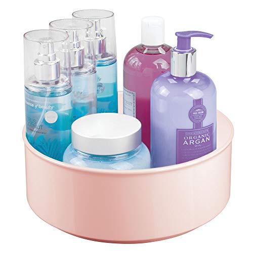 Preisvergleich Produktbild mDesign drehbares Kosmetiktablett stilvolle Ablagefläche für Lotion, Kosmetik und Medikamente runde Kosmetik Aufbewahrung für das Badezimmer hellrosa