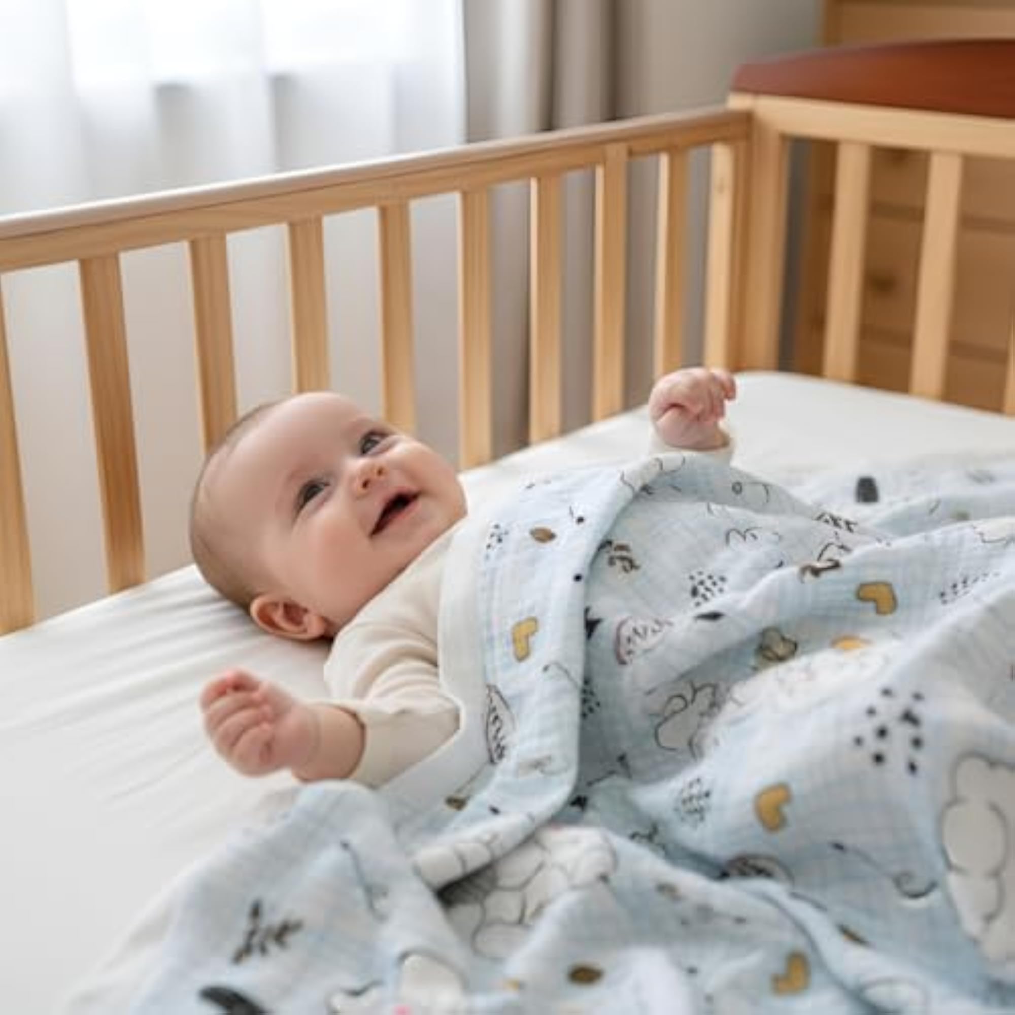 100% Cotton Reversible Muslin Blanket for Newborn Baby, Triple Layer