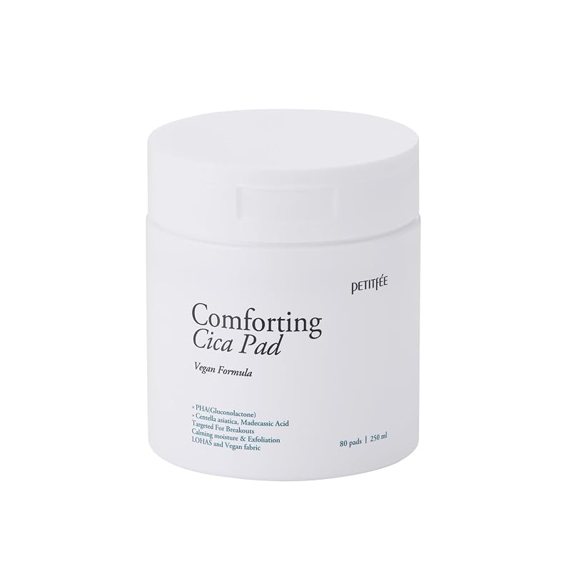 Petitfee Comforting Cica Pad – Discos faciais com PHA, Centella Asiatica e Madecassic Acid, 80 unidades