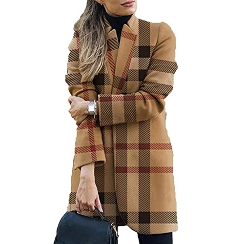 ZEFOTIM Long Winter Coats For Women,Women\'s Fashion Printed Casual Plaid Collar Tweed Loose Coat Outerwear Blazer Jackets For Women Black Trench Coat Women Womens Coats And Jackets