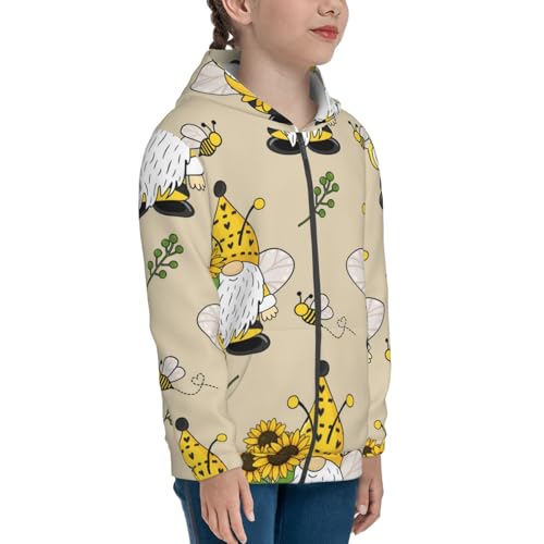 Gnomes Bees And Sunflowers Kids Pullover Hoodies Boys Zip Up Sweatshirts Girls Athletic Clothes with Pocket4