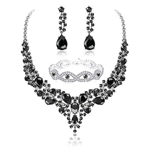 FIASASO Silver Bridal Jewelry Set for Women Rhinestone Wedding Necklace Bracelet Dangle Earrings for Bride Bridesmaid Prom Jewelry Accessories