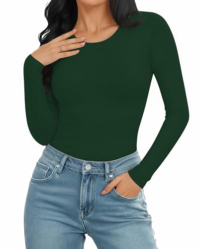 Image of Mangopop Women' Long Sleeve Ribbed Bodysuit Jumpsuits