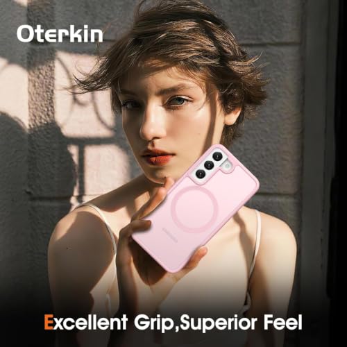 Image of Oterkin Magnetic Case for Samsung Galaxy S24 Plus, Light Pink | Compatible with MagSafe, Matte Frosted Translucent, Shockproof, Military Grade Protection