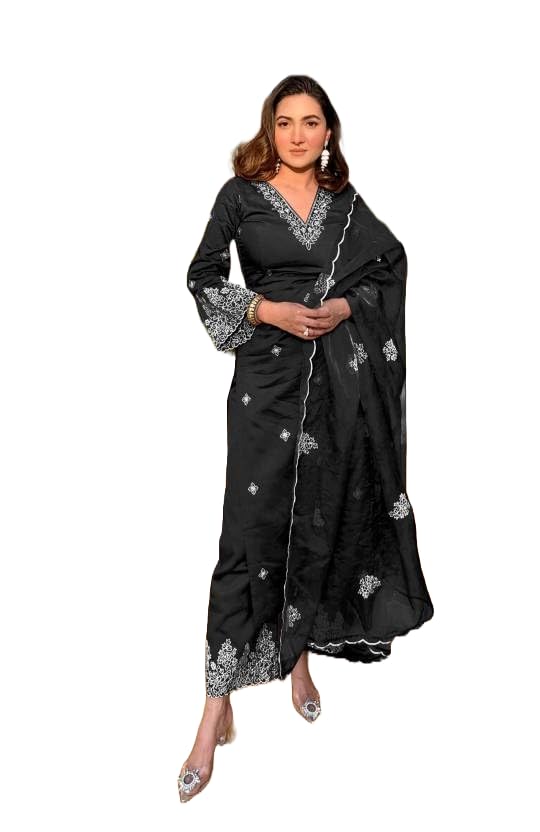 Image of Royal Export Women's Kurta Set | Viscose Silk Floral Embroidered Straight Kurta Pant Dupatta Set Kurta Sets for Women | Ladies Kurta Set
