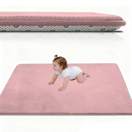 Atemrdsye Alfombra de Gateo para Bebé 70 x 160 cm Alfombra Bebe Gruesa 2.5cm, Alfombra Bebe Acolchada, Alfombras Juegos Bebes Antideslizante Alfombra para Niños Guardería Rojo Rosado