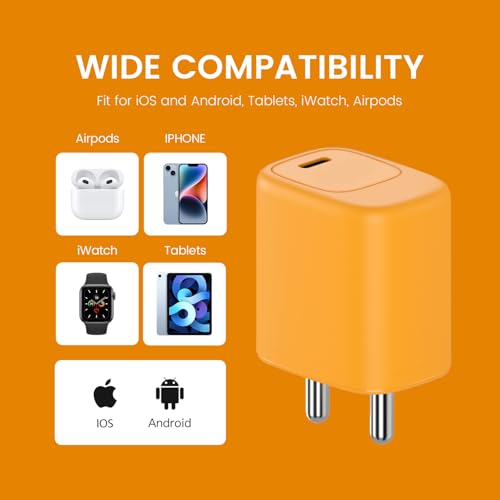 Image of DeperAI 20W GaN III Fast Type C Mobile Charger, MFi Certified, Compatible for iPhone, iPad Pro /Air 2, Samsung, and Other iOS, Android Devices, PD 3.0 Fast Charging, Supports UFCS, Wrap (Orange)