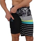 Arcweg Mens Swim Trunks with Compression Liner 2 in 1 Quick Dry Bathing Suit 5" Board Shorts with Zi