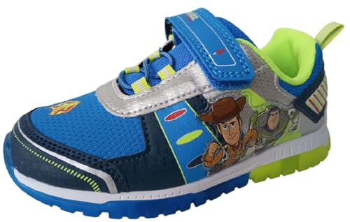 Disney Boy's Toy Story Woody Buzz Lightyear Light Up Sneakers (Navy/Lime, Numeric_8)