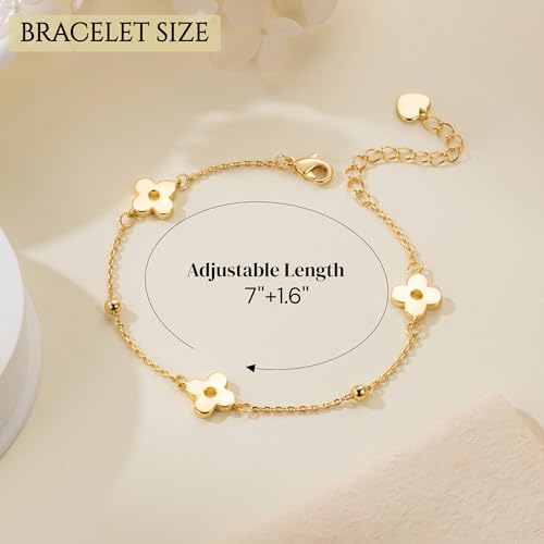 14K Gold Bracelets for Women Gold Bracelet for Womens Clover Bracelets for Women Lucky and Playful Design Womens Four Leaf Clover Bracelet Adjustable Size (7-8.6) in2