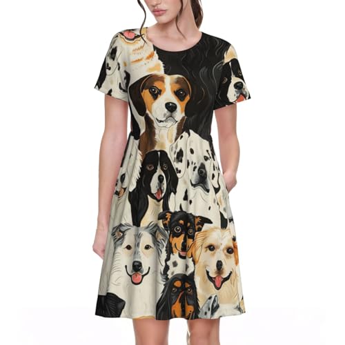 Robe d'été manches courtes motif chiens pour rester fraîche et chic