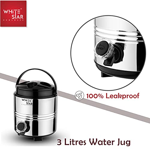 Image of WHITESTAR Stainless Steel Insulated Water Bottle /Jug for Traveling, Office, Kitchen I 3 Liters of Water Storage Container with Airtight Lid and Leak Proof Tap I Unbreakable & Durable