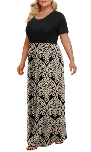 Image of LONGYUAN Women's Plus Size Maxi Dresses Summer Short Sleeve Casual Long Dress 2026 XL-6XL