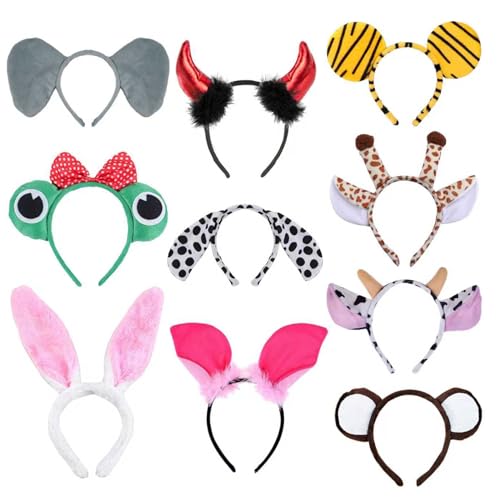 Fuantuda 10 Pièces Bandeau Animaux, Serre Tete Enfant, Serre Tete Halloween Enfant Fête à Thème D'anniversaire de Carnaval Bandeau Cosplay Animaux pour Enfants et Adultes