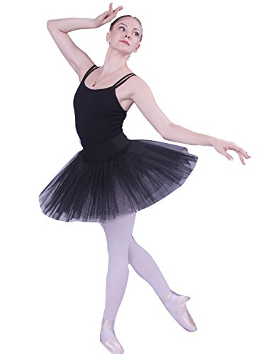 WOOSUN Women Professional Ballet Tutu Skirt 5 Layers Hard Organdy Platter Dance Pancake Tutus Skirts Black