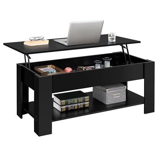 Yaheetech Lift Top Coffee Table with Hidden Compartment and Storage Shelf, Rising Tabletop Dining Table for Living Room Reception Room, 47.5in L, Black