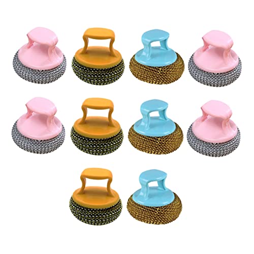 GOOHOCHY 10pcs Steel Wire Ball Dish Scrubber Reusable Kitchen Cleaning Brush for Dish Washing Random