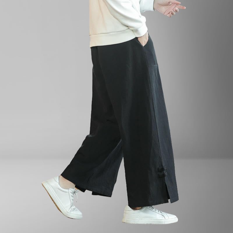 Men's Spring Autumn Chinese Style Retro Trendy Loose Straight Cotton Linen Casual Pants3