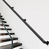 Staircase Banister Hand Rails for Indoor and Outdoor, Stair Railing Handrails Safety Grab Bar Wall Mount Balustrade Foot Rail Support - Black Metal Wrought Iron Square Tube Design(1ft/300mm)