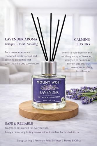 Image of Lavender Reed Diffuser for Home Fragrance | Long Lasting Aromatherapy Premium Diffuser | Relaxing Floral Lavender Scent for Bedroom, Living Room & Office