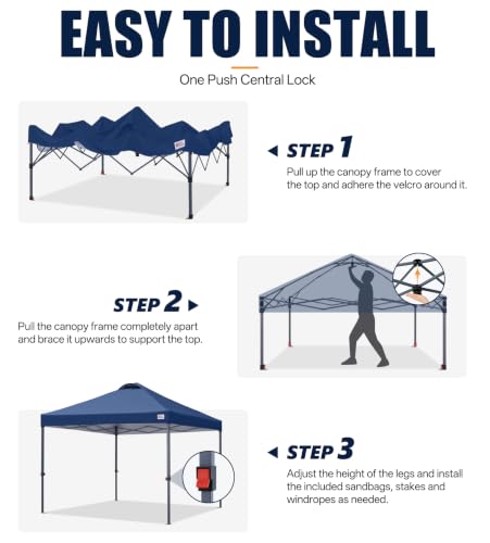 Image of MASTERCANOPY 8x8 Durable Pop Up Canopy Tent with Roller Bag, Navy Blue