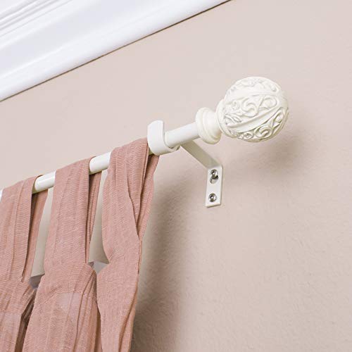 Montevilla Leaf Ball Curtain Rod, 48-86", Distressed Ivory #TOP1