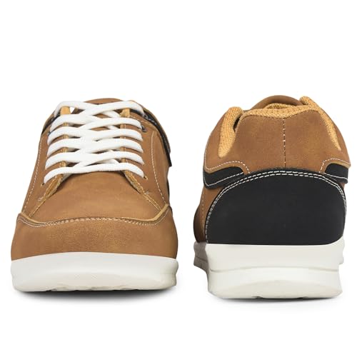 Image of Liberty Leap7x FRINKS-1E Casual Lacing Sneakers for Men - Black & Camel | Suitable for Travel, College, Office | Comfortable Lace-Up Casual Shoes | Lightweight Stylish Fashion Footwear for Gents
