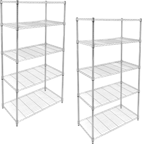 Image of Simple Deluxe Heavy Duty 5-Shelf Storage Shelves, 1750Lb Loading Capacity, 35.43 inch W x 17.72 inch D x 70.87 inch H Adjustable Shelving Unit with Wheels, Chrome, 2 Pack