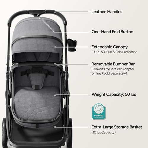 Mompush Wiz 2 in 1 Baby Stroller with Infant Pramette Mode, One Hand Fold Convertible Newborn to Toddler Stroller with Reversible Seat and Large UPF 50+ Canopy by mompush - Image 6