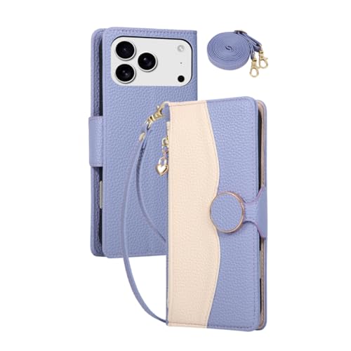 Étui portefeuille iPhone 12 Pro anti-chute avec cordon long bandoulière