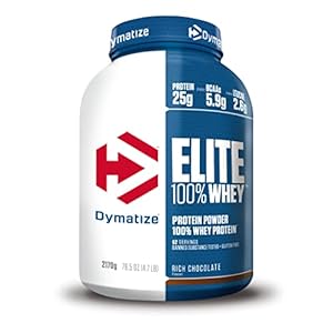 Dymatize Elite 100% Whey Rich Chocolate 2170g – High Protein Low Sugar Powder + Whey Protein and BCAAs