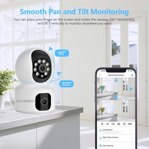 Image of securinnov 5MP Indoor WiFi Smart CCTV Camera for Home | 1080p Full HD | Color Night Vision | Motion Detection | Two Way Audio | Wireless Home Security Camera with Mobile App V380 Pro (Upro Dual Lens)
