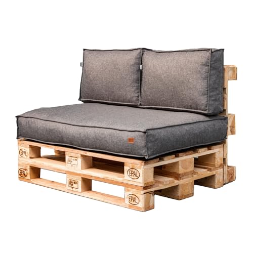 Outdoor garden pallet seating Set of 2: seat cushion + back cushion, removable covers, water resistant (Light melange, Corner backrest 60x40 cm)