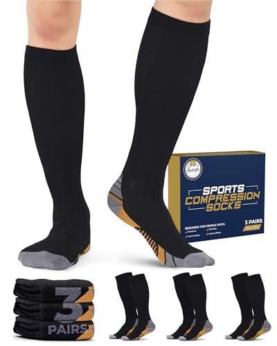 Pembrook 3 Pairs Compression Socks 20-30 mmHg for Men and Women | Ideal for Running, Travel, and Nurses