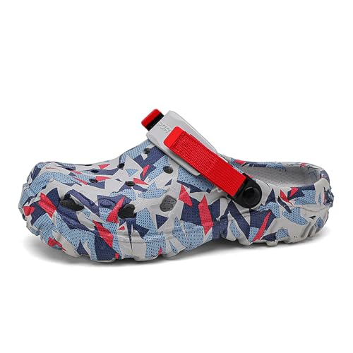 ihinzry Sabots de jardin pour homme avec sangle réglable, Gris/rouge, 39.5 EU