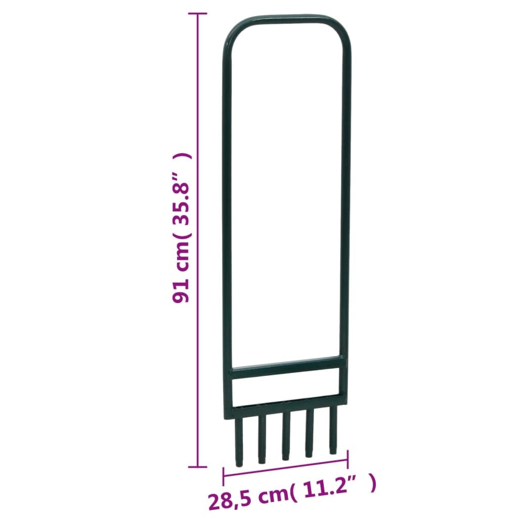 Aérateur de pelouse avec 5 dents creuses en acier revêtu par pulvérisation - Vert - 28,5 x 2 x 91 cm - Poignée ergonomique - Outil de jardinage pour aération du sol et entretien de la pelouse