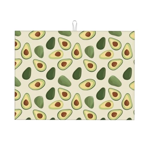Dish Drying Mat Fruit Avocado Pattern Absorbent Microfiber Non Slip Quick Dry Heat Resistant Holiday Decorative Kitchen Counter Mat for Plates Cups Glasses 18x24 Inch