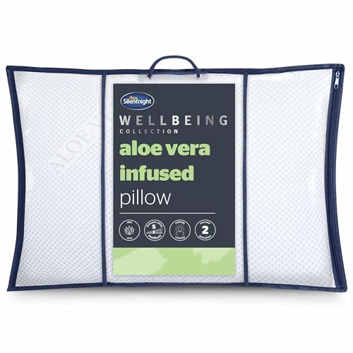 Image of Silentnight Wellbeing Aloe Vera Pillow - Kind to Skin Infused Naturally Calming Comfort Hydrating Pillow - Hypoallergenic, 1 Pack
